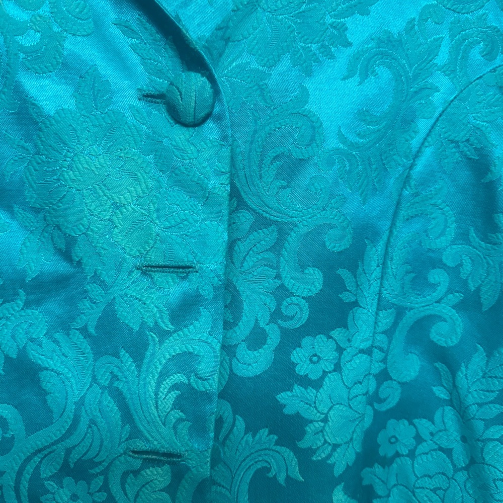 Vintage Lori Weidner Petites Vintage Teal Jacquard ButtonUp Blazer Jacket SIZE10 - Picture 5 of 6